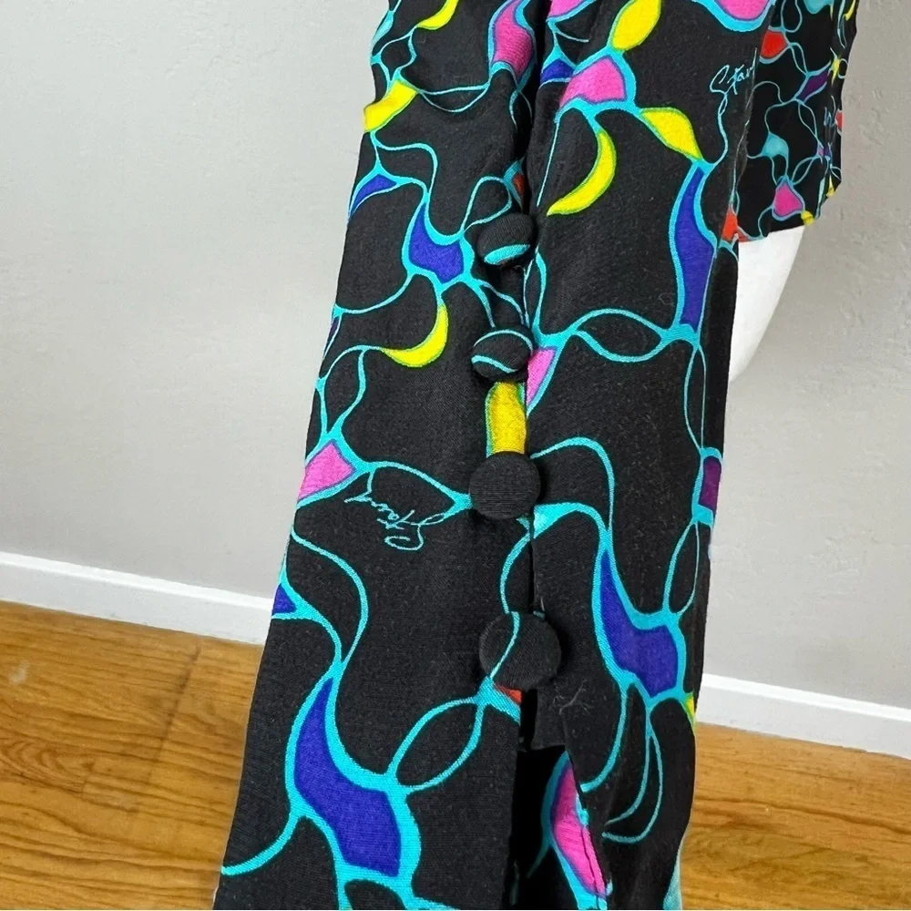 Staud Josephine Black Printed Multicolor Crepe Long Sleeve Sweetheart Top Size 2